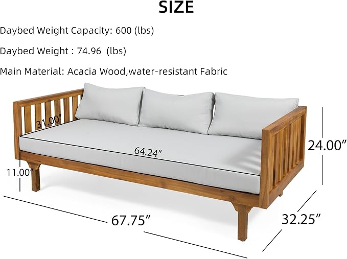 Merax Outdoor Acacia Wood Daybed, 3 Seater Day Bed Couch Sofa - Image 2