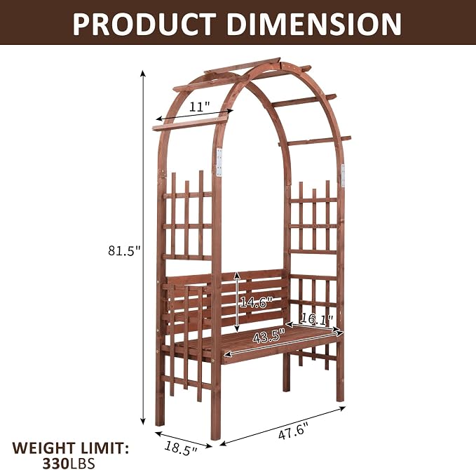 6.8FT Garden Arch with Bench, Arbor Arch - Image 7