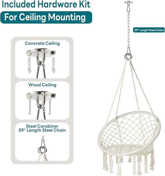 JoyView Macrame Hammock Chair Hanging Swing Chair Max 330 Lbs - Image 4