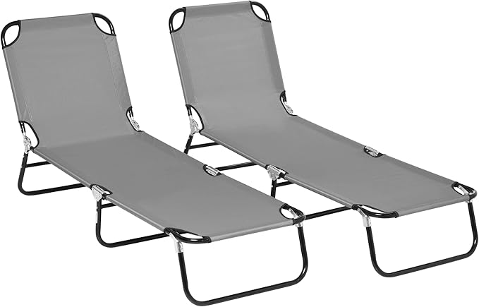 Outsunny 2 Piece Folding Chaise Lounge Pool Chairs, Outdoor Sun Tanning Chairs by Outsunny