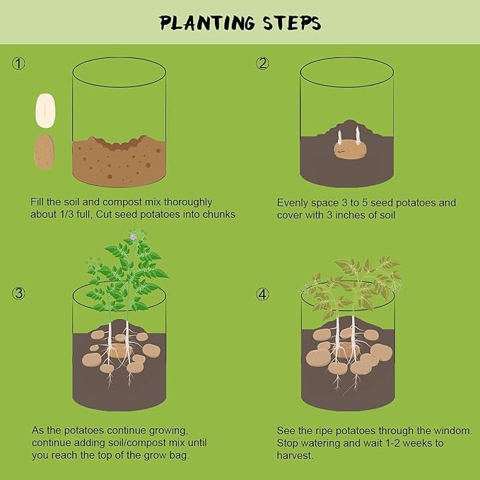 4 Pack Potato Growing Bag with Flap 10 Gallon Planter Pots with Handles and - Image 6