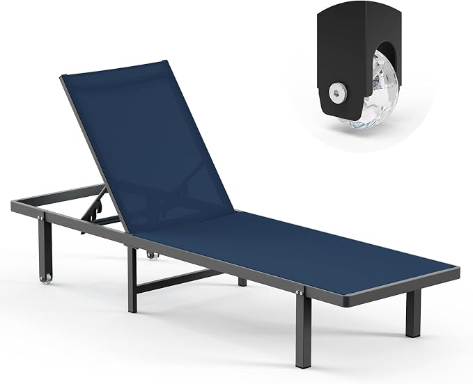 Lounge Chair Outdoor with Wheels, Aluminum Patio Chaise Lounge Chair with 5 by Oasbira