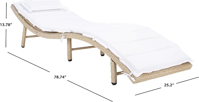 SAFAVIEH Outdoor Collection Colley Beige/White Cushion Wicker Chaise Lounge - Image 3