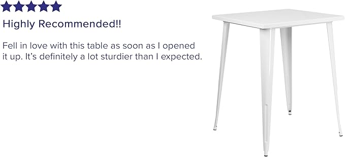Flash Furniture Nolan Commercial Grade 31.5" Square White Metal Indoor-Outdoor - Image 3