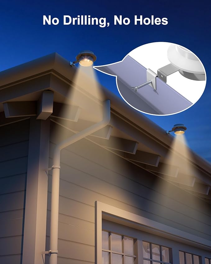 4 Pack White Bright Solar Powered Gutter Mounted Lights Outdoor Waterproof Led - Image 3