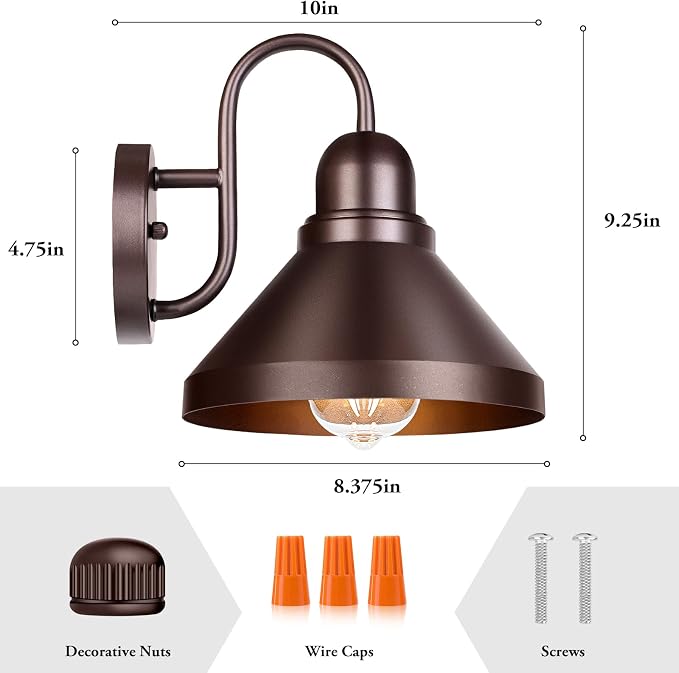Brightever Gooseneck Porch Lights Outdoor, Waterproof Industrial Brown Patio - Image 2