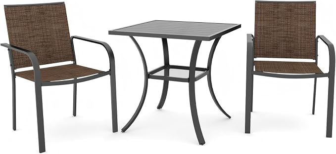 3-Piece Outdoor Dining Set, Small Metal Bistro Table by Anmutig