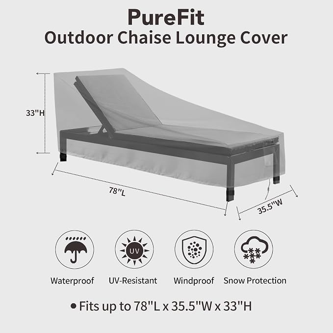 PureFit Outdoor Chaise Lounge Cover, Lounge Chair Covers Waterproof Patio - Image 2