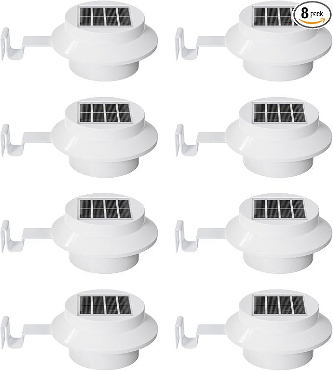 8 Pack White Solar Powered Gutter Lights Outdoor Decorative Waterproof Led by FALOVE