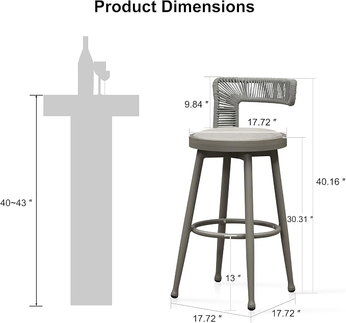 PURPLE LEAF Outdoor Swivel Bar Height Stools Set of 4 Metal Modern Wicker Bar - Image 3