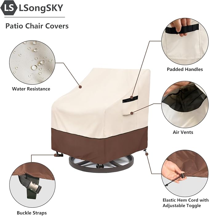 Outdoor Swivel Chair Cover 2 Pack, 100% Waterproof Heavy Duty Patio Chair Covers - Image 4