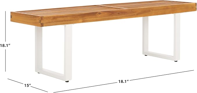SAFAVIEH Outdoor Collection Monti Natural/White Solid Wood Bench - Image 3