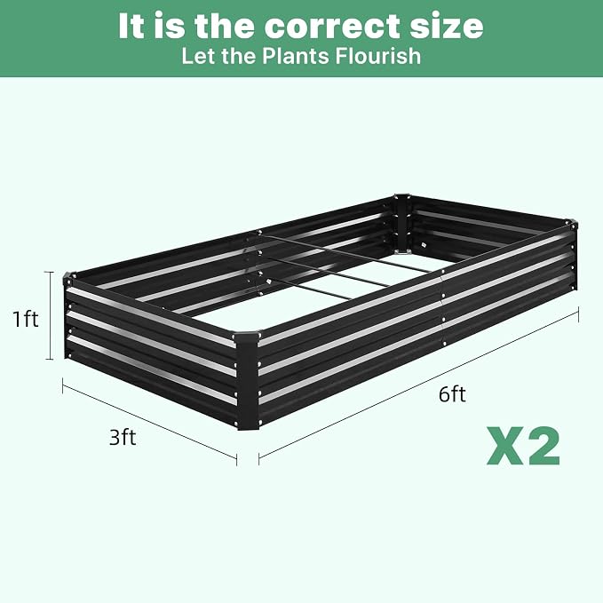2 Pack 6×3×1ft Galvanized Metal Raised Garden Bed, Metal Planter Kit Box Outdoor - Image 2
