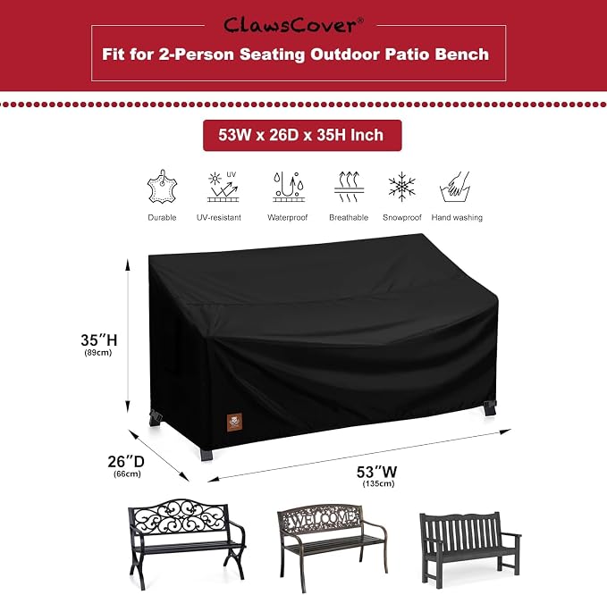 2 Seater Outdoor Bench Covers Waterproof, 53W x 26D x 35H Inch, Fit - Image 3