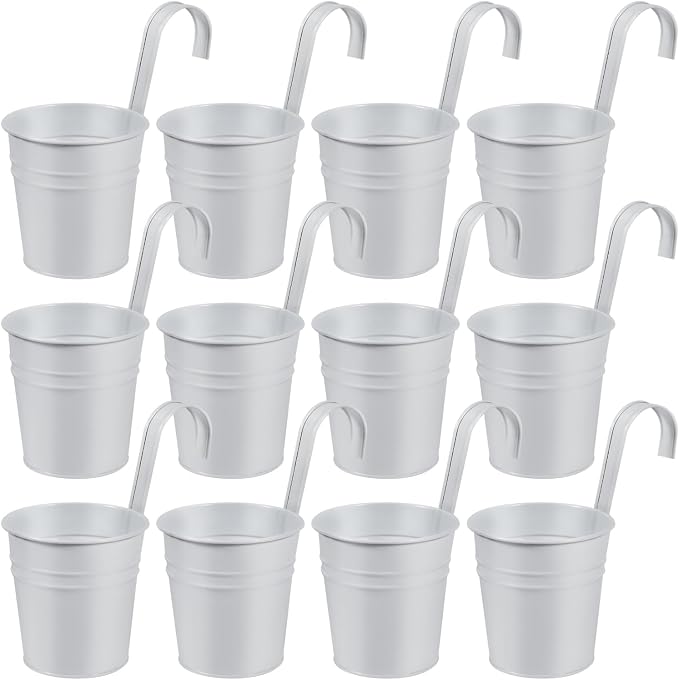 OBTANIM 12 Pack Metal Hanging Flower Pots Railing Planter Outdoor Fence Hanging by OBTANIM