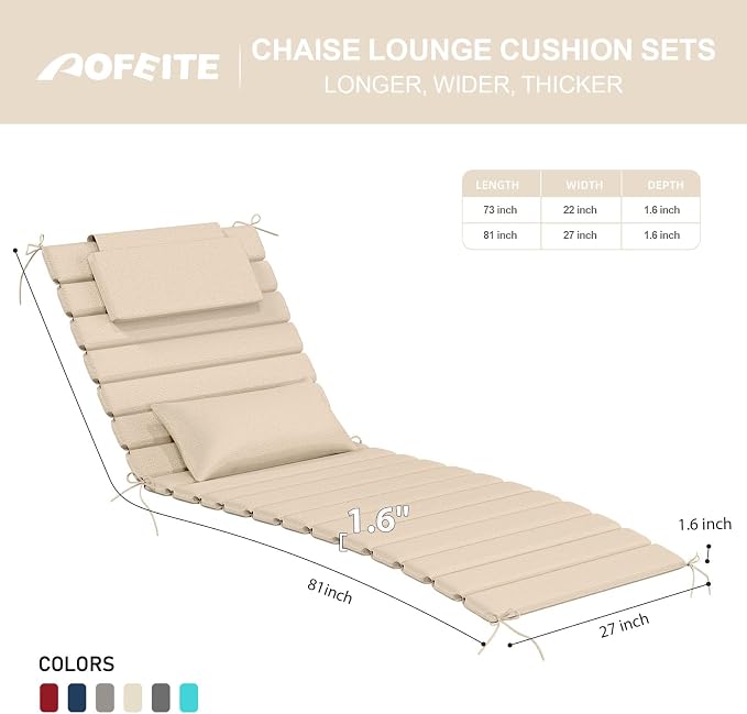 2PCS Outdoor Water-Resistant Olefin Chaise Lounge Cushions - Image 3