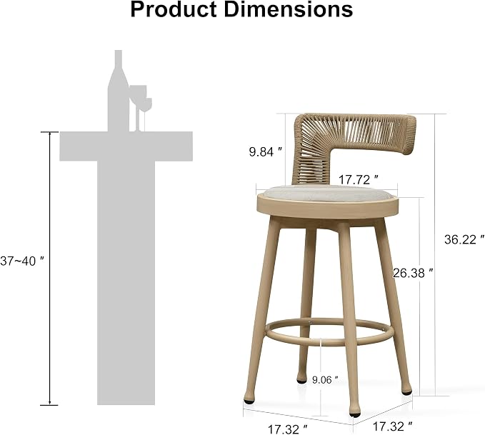 PURPLE LEAF Outdoor Swivel Counter Height Stools Set of 4 Metal Modern Rattan - Image 3