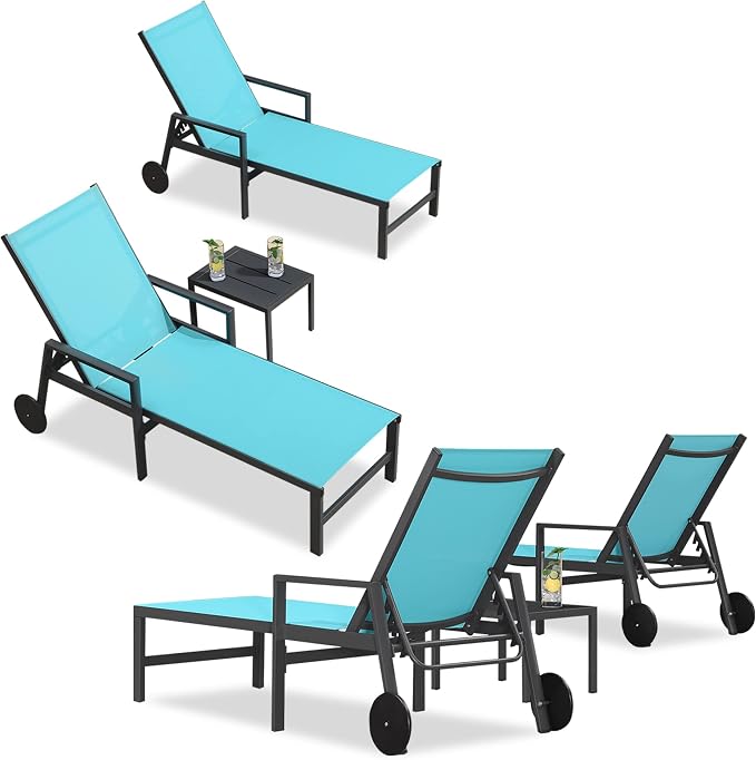 PURPLE LEAF Patio Chaise Lounge 4 Pieces Aluminum Recliner Chair by PURPLELEAF