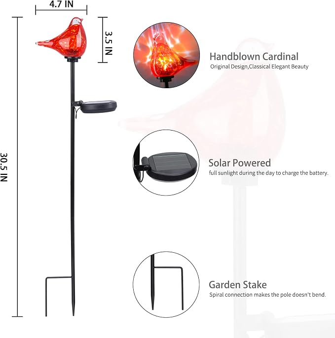 Bshine Solar Garden Decoration Outdoor Red Bird Lights, Lawns and Yards Art - Image 7