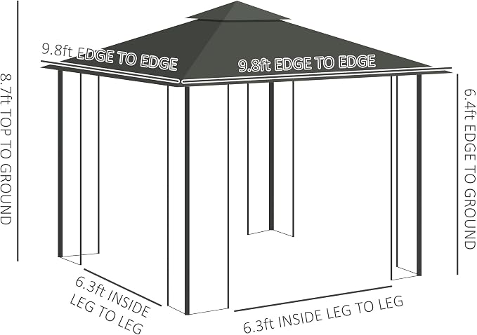 Outsunny 10' x 10' Metal Patio Gazebo, Double Roof Outdoor Gazebo Canopy Shelter - Image 7