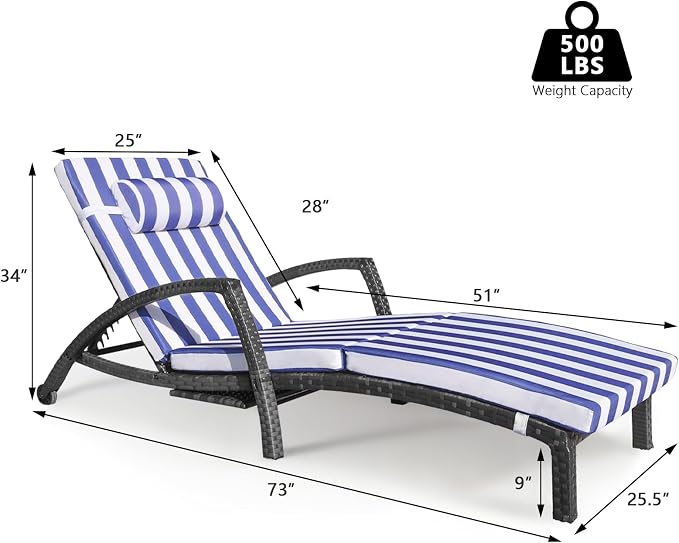 Chaise Lounge Chairs Outdoor Set of 4, Comfy Outside Wicker Patio Pool Lounge - Image 6