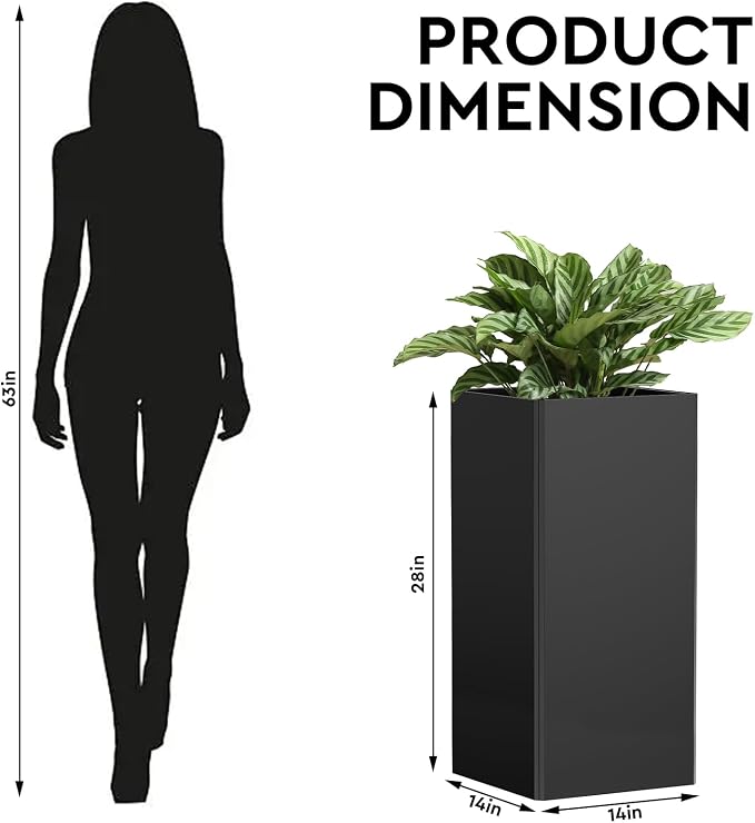 Tall Black Planter 28" Metal Square Large Plant Pots - Image 4