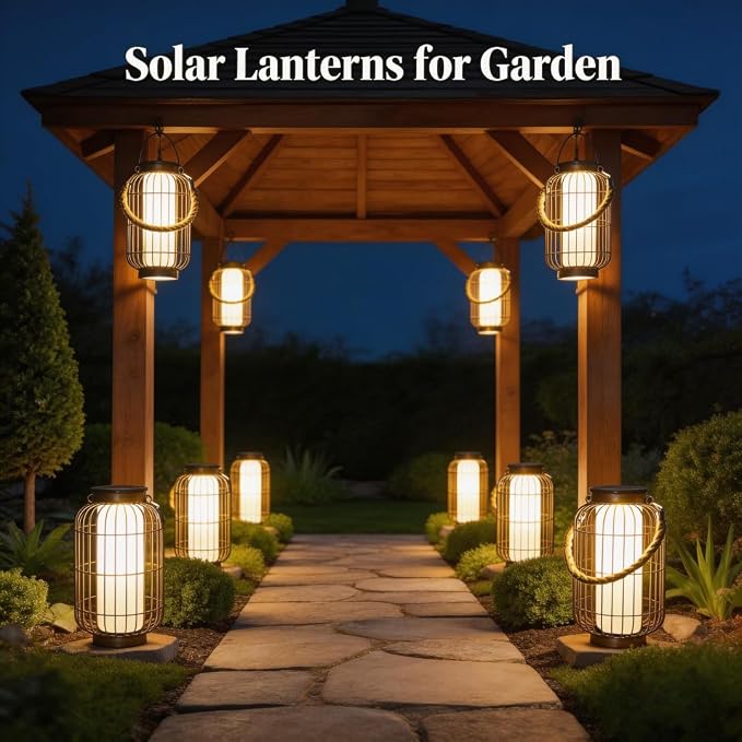 pearlstar Large Solar Powered Lantern Outdoor-Heavy Duty Metal Hanging Lights - Image 3