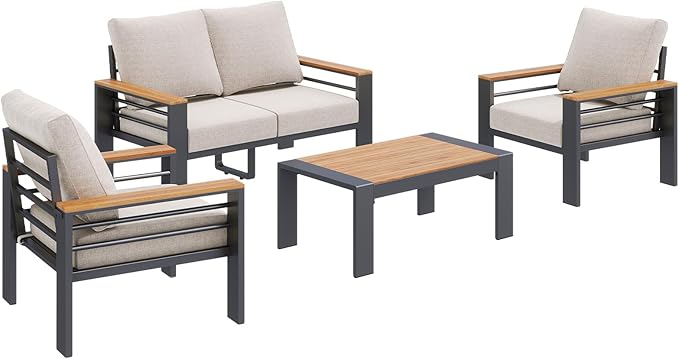Aoxun Aluminum Outdoor Patio Furniture Set, 4 Seats Outdoor Sectional - Image 9