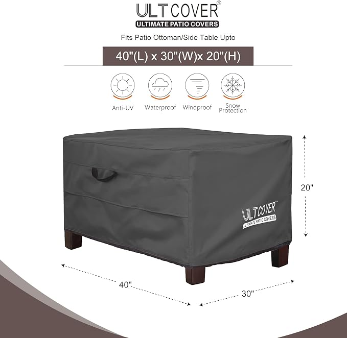 ULTCOVER Waterproof Patio Ottoman Cover Rectangular Outdoor Side Table - Image 2