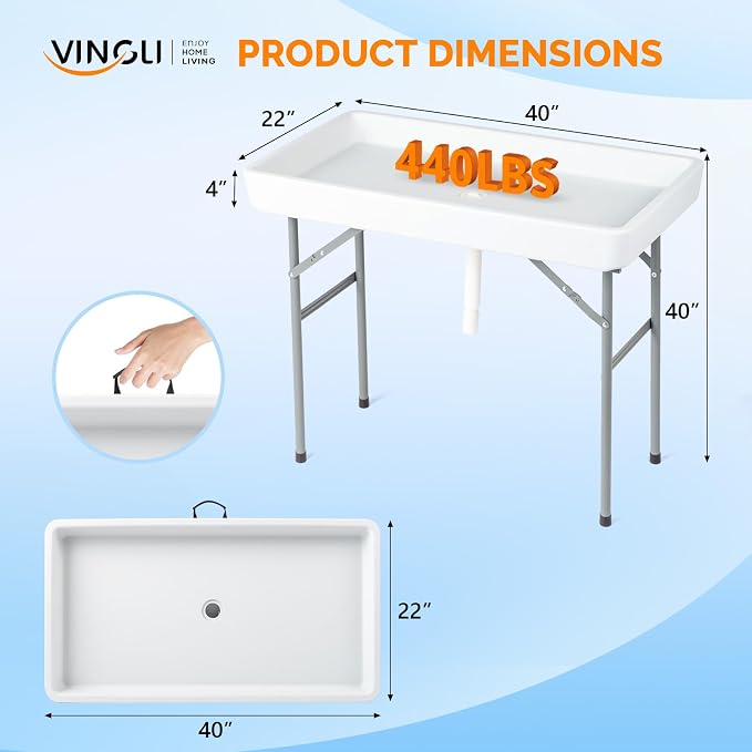 VINGLI 4FT Ice Table, Portasble Cooler Side Table - Image 2
