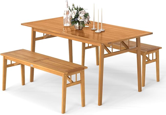 Tangkula 3 Pieces Patio Dining Set, Acacia Wood Space Saving Outdoor by TANGKULA