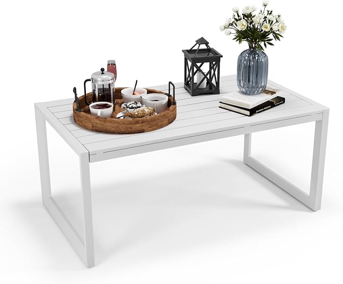 Outdoor Coffee Table for Patio, Aluminum All-Weather Modern Metal Coffee Table - Image 5