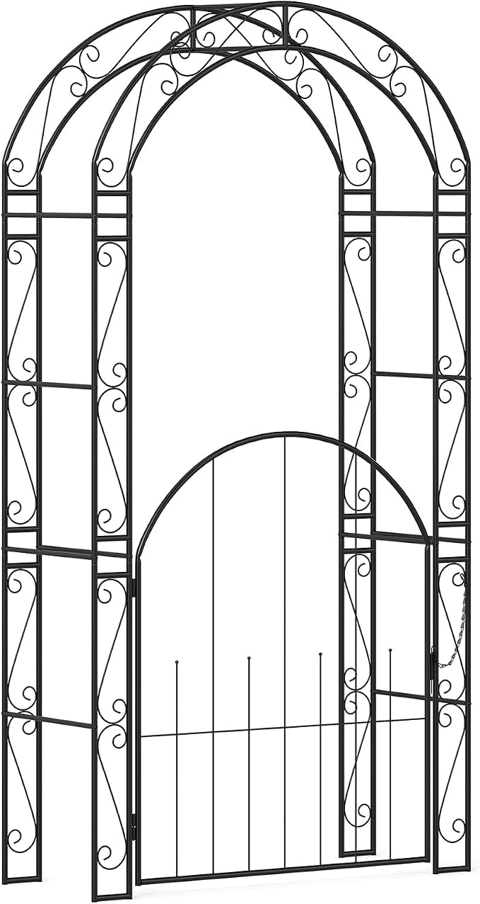 IRONMAX Garden Arch with Gate, 84” Heavy Duty Metal Arbor, Wedding & Event - Image 9