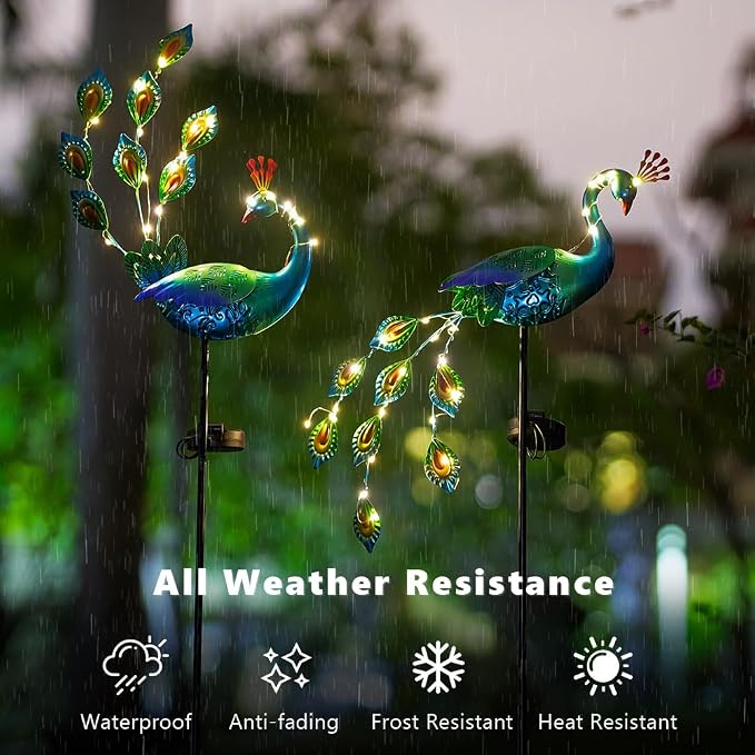 DREAMSOUL Peacock Solar Lights Outdoor 2 Pack, Waterproof Outdoor Solar Lights - Image 6