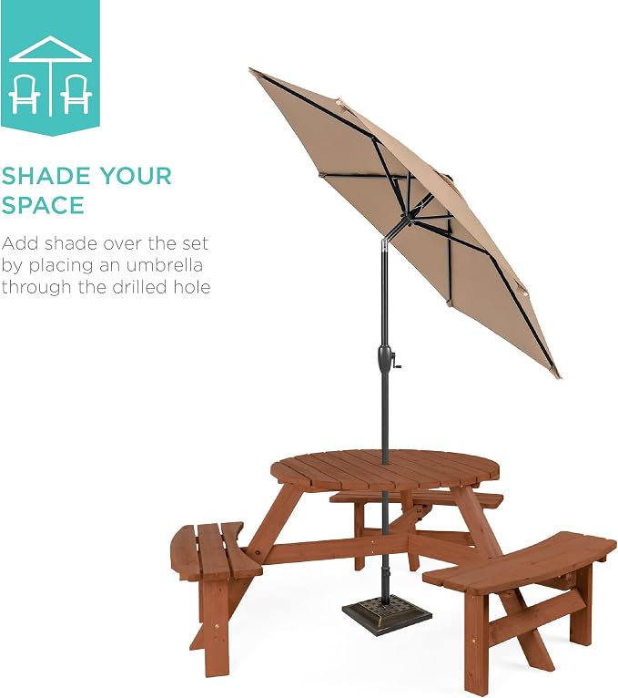 Best Choice Products 6-Person Circular Outdoor Wooden Picnic Table - Image 5