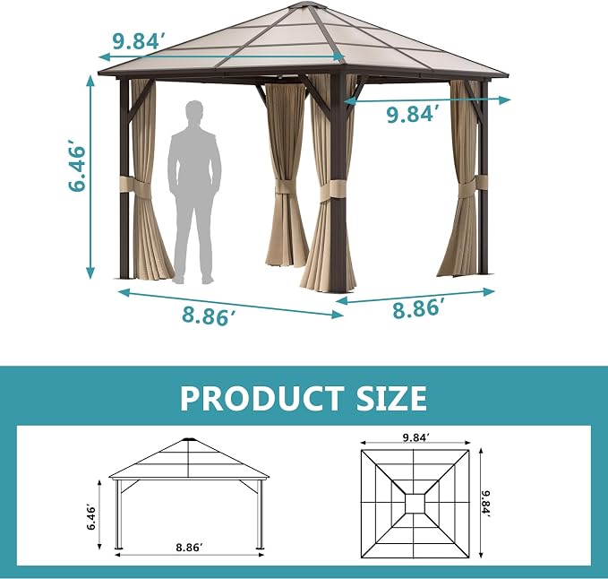 Aoxun 10FT x 10FT Gazebo Single Polycarbonate Top, Outdoor Polycarbonate Frame - Image 5