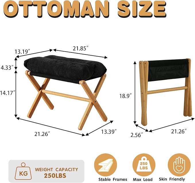 Ottoman Foot Rest- Bamboo Foldable Stool, Foot Stools Small Ottman - Image 3