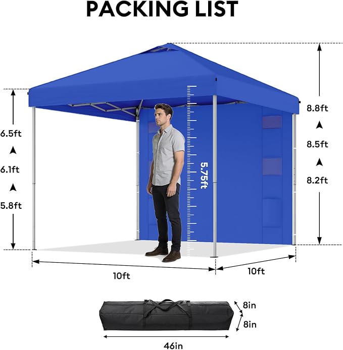 10x10 Pop Up Canopy with Sidewalls, Instant Heavy Duty Canopy Tent - Image 4