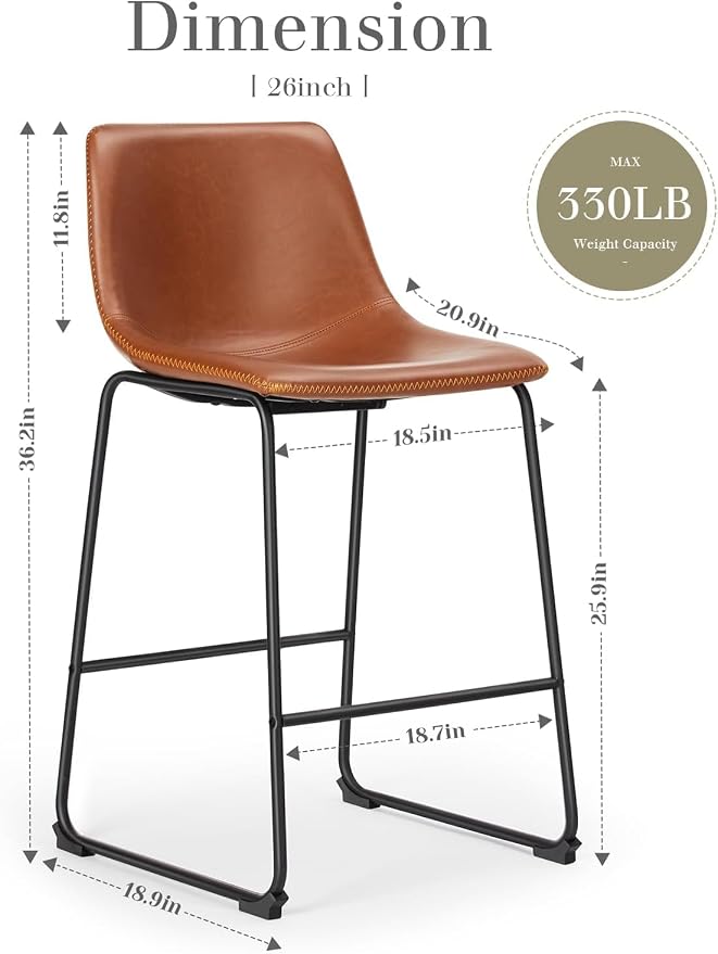 DUMOS 26 Inch Counter Height Bar Stools Set of 4, Modern Faux Leather High - Image 3
