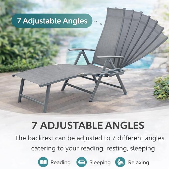 Kozyard Aluminum Outdoor Chaise Lounge Chair, Adjustable Reclining Patio Lounge - Image 6