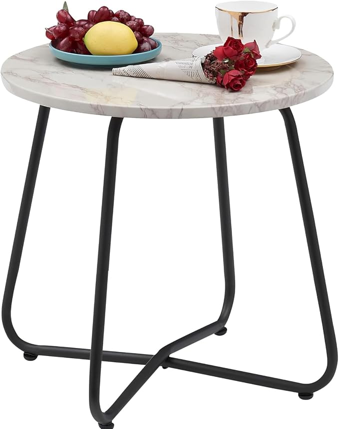 VECELO Patio Outdoor Side Snack Table, Small Round Anti-Rust Metal Style Desk by VECELO