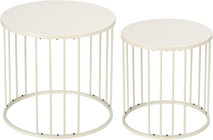 LEWIS&WAYNE Outdoor Side Table Set of 2, Metal Circle Accent End Tables by LEWIS%26WAYNE