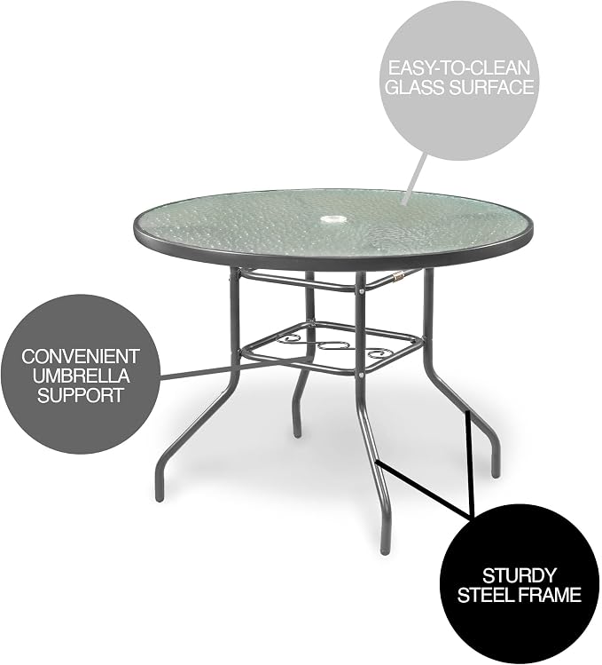 Garden Elements Outdoor Patio Furniture, Round Dining Table, Steel Base and Rim - Image 4
