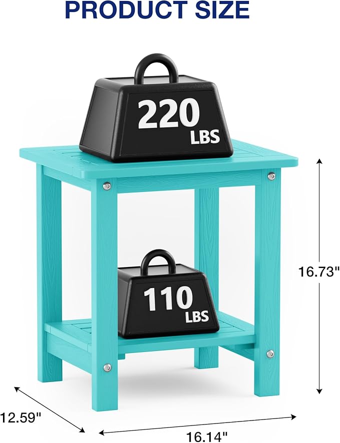 YEFU Outdoor Side Table for Patio: 16" HIPS Weather - Image 3