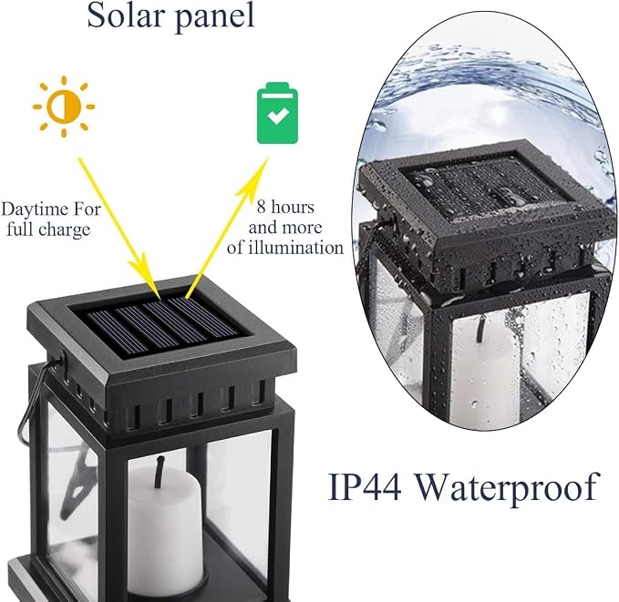 Dycica Solar Lights Outdoor Hanging Lanterns, Candle Flickering Flame Effect LED - Image 7