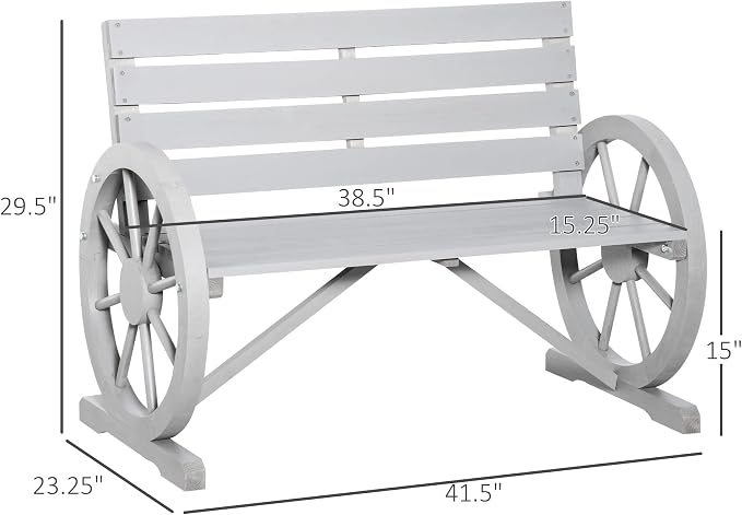 Outsunny 41" Wooden Wagon Wheel Bench, Rustic Outdoor Patio Weather Resistance - Image 3