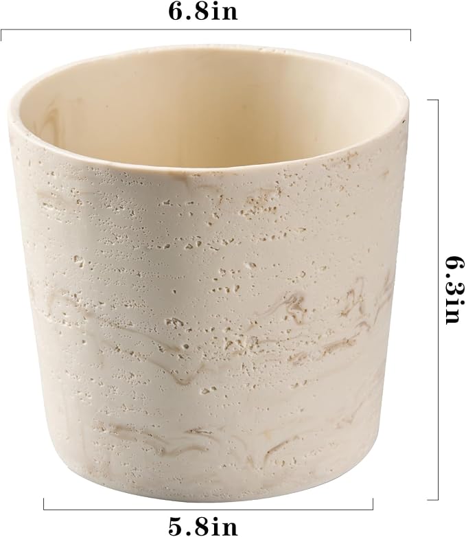 Ekirlin 7 Inch Natural Travertine Textures Plant Pot, Resin Outdoor Planter - Image 4