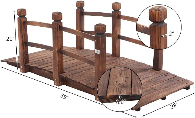 VINGLI 5 ft Garden Bridge, Classic Wooden Arch - Image 4