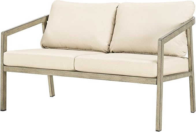 Outdoor Patio Loveseat, Never-Rust Aluminum Outdoor Loveseat Couch by SeeHill