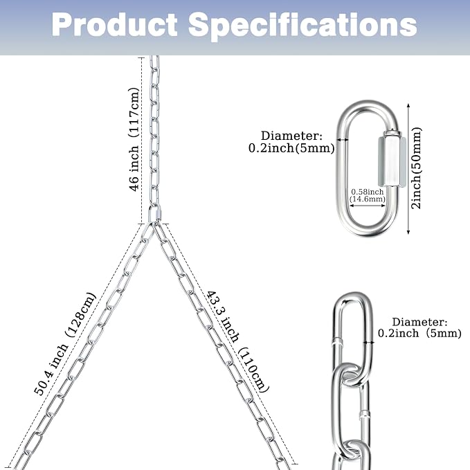 Heavy Duty Porch Swing Hanging Chain Kit 1500 Lbs Capacity, 6 Quick Links & 2 - Image 2